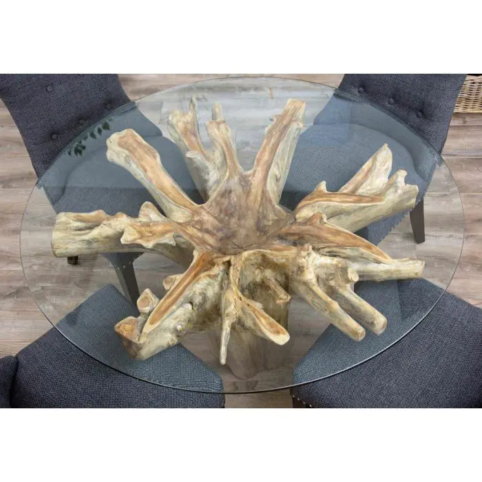 1.2m Reclaimed Teak Root Flute Circular Dining Table - 0