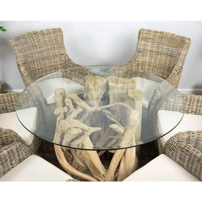 1.2m Java Root Circular Dining Table with 4 Donna Armchairs - 8