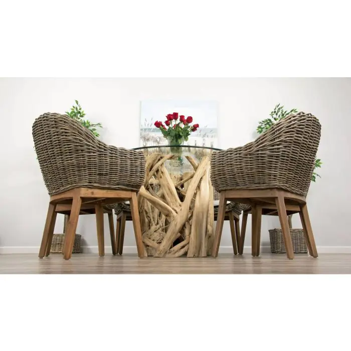 1.2m Java Root Circular Dining Table with 4 Scandi Armchairs - 9