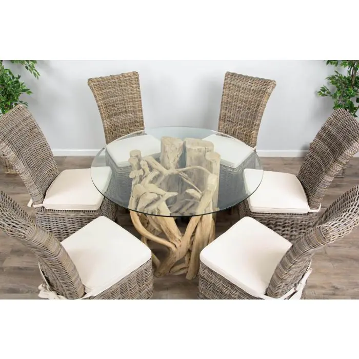 1.2m Java Root Circular Dining Table with 4 Latifa Chairs - 8
