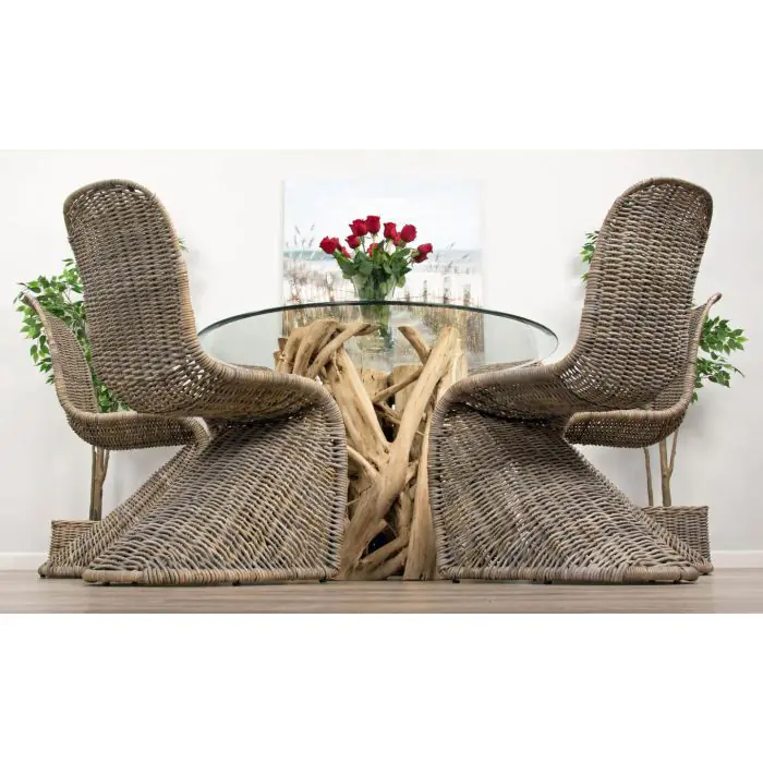 1.2m Java Root Circular Dining Table with 4 Stackable Zorro Chairs - 8