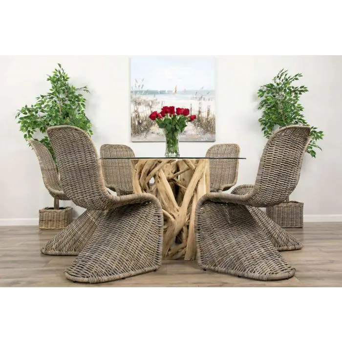 1.2m Java Root Circular Dining Table with 4 Stackable Zorro Chairs - 7
