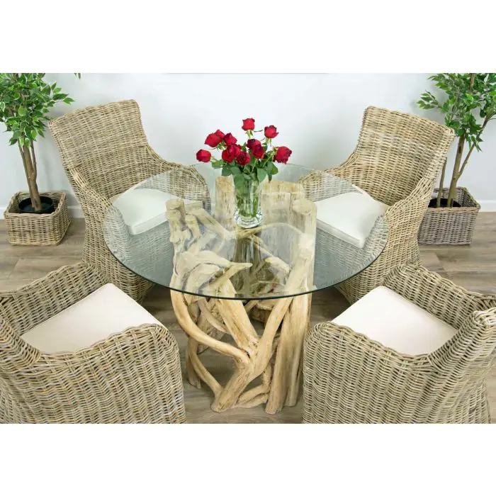 1.2m Java Root Circular Dining Table with 4 Donna Armchairs - 2