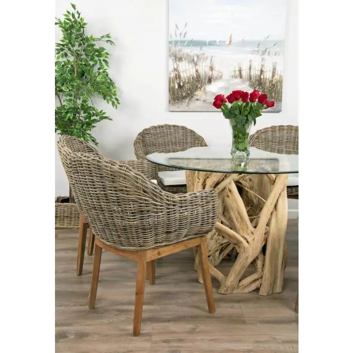 1.2m Java Root Circular Dining Table with 4 Scandi Armchairs - 5