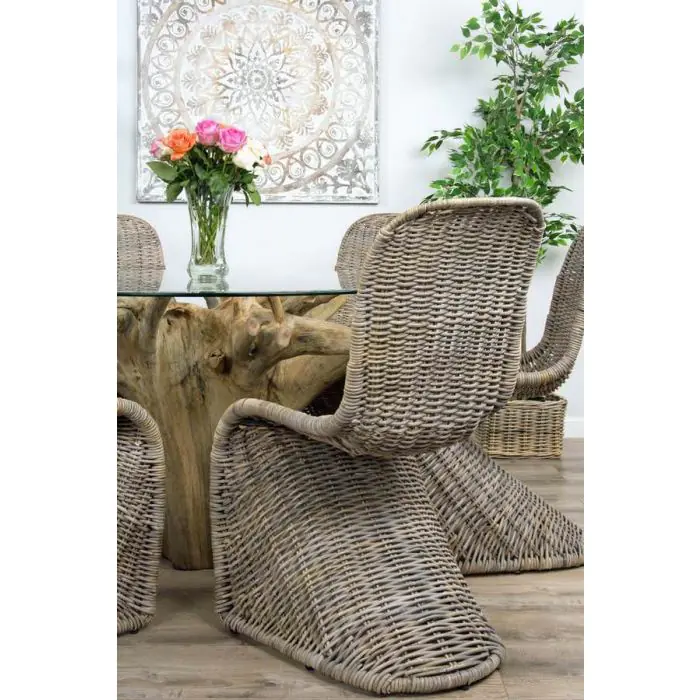 1.2m Reclaimed Teak Flute Root Circular Dining Table with 4 Stackable Zorro Chairs - 6