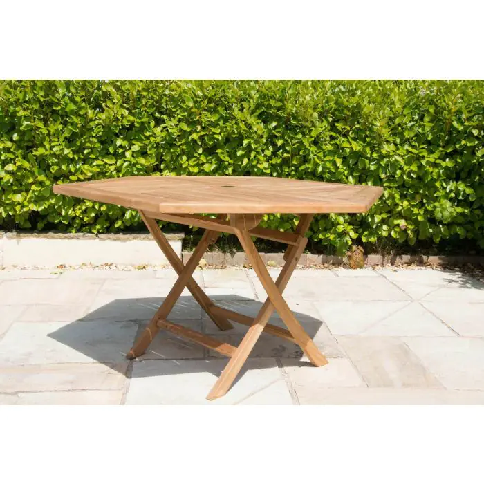 1.2m Teak Hexagonal Folding Table - 1