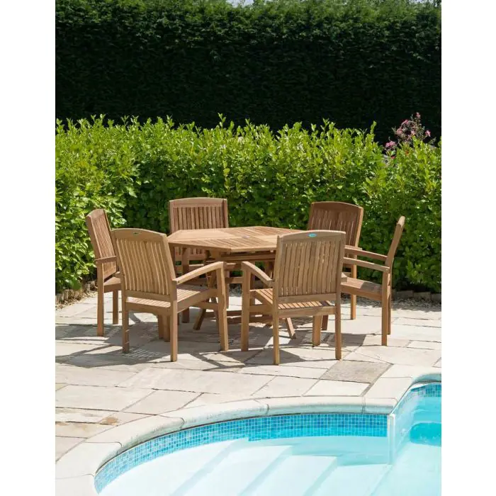 1.2m Teak Hexagonal Folding Table with 6 Marley Chairs - 6