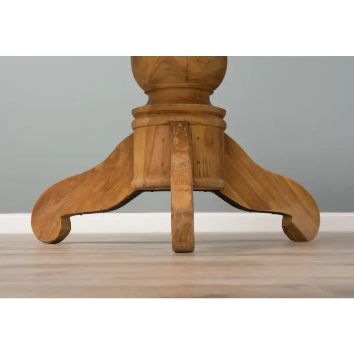 1.2m Reclaimed Teak Circular Pedestal Dining Table With 6 Santos Dining Chairs - 7