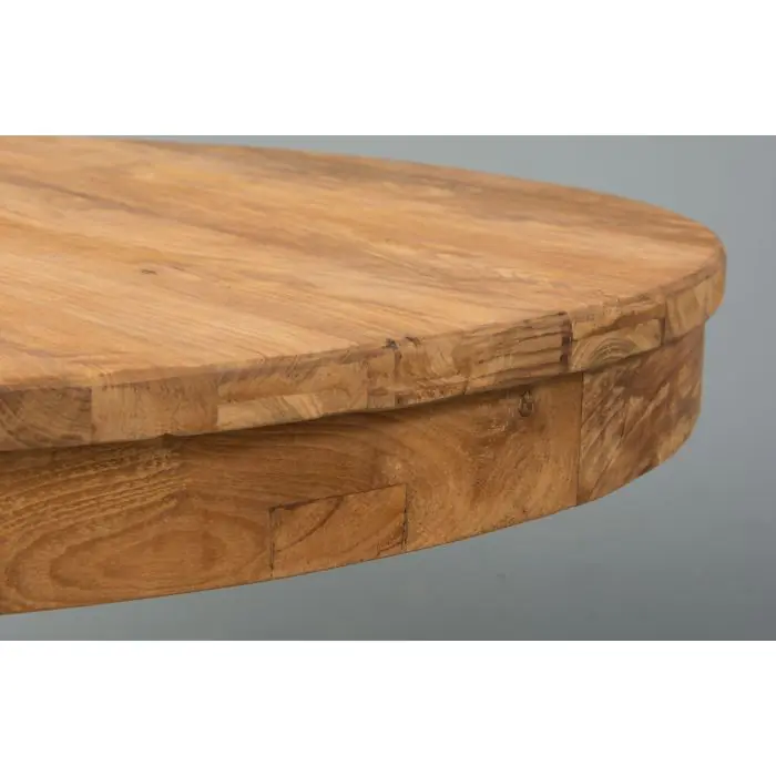 1.2m Reclaimed Teak Circular Pedestal Dining Table With 6 Santos Dining Chairs - 5