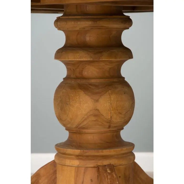 1.2m Reclaimed Teak Circular Pedestal Dining Table With 6 Santos Dining Chairs - 6