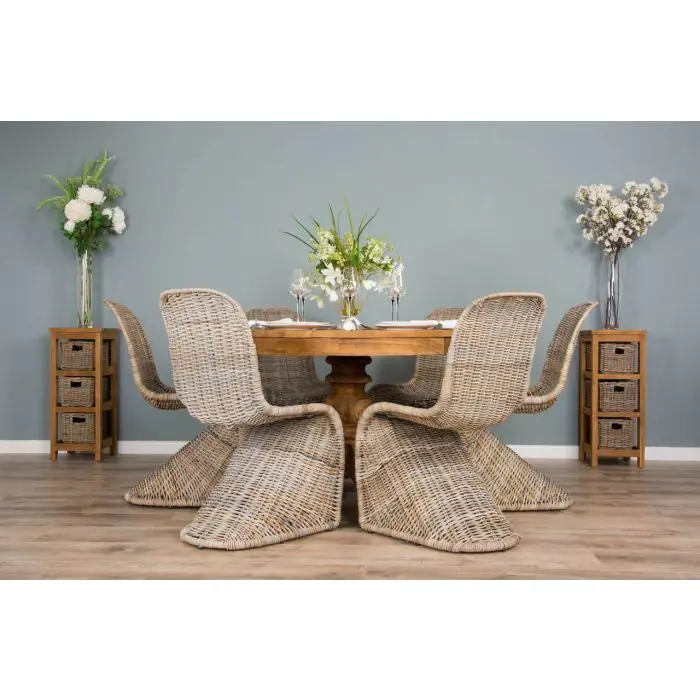 1.2m Reclaimed Teak Circular Pedestal Dining Table with 6 Stackable Zorro Chairs - 1