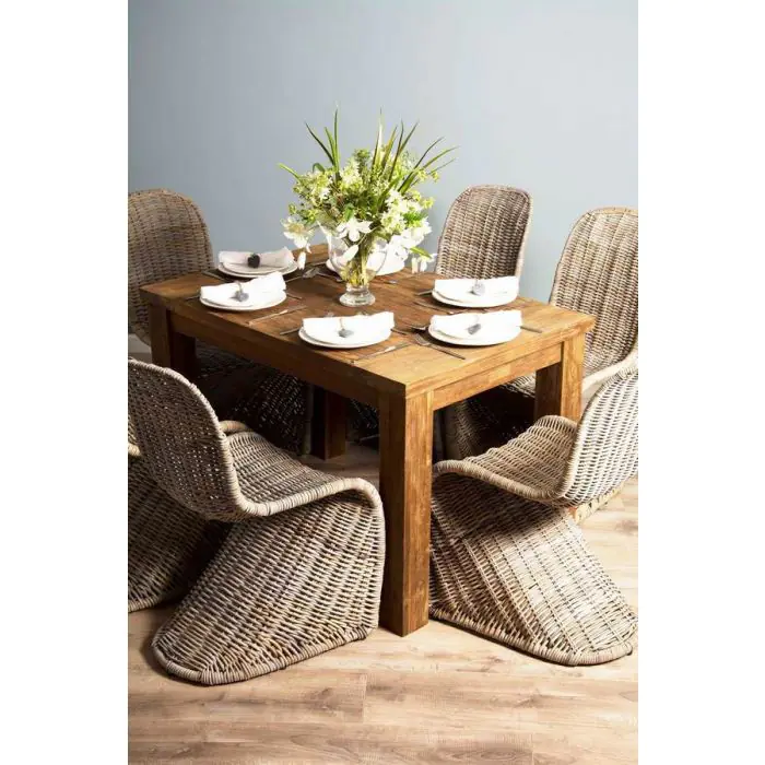 1.2m Reclaimed Teak Taplock Dining Table with 6 Stackable Zorro Chairs - 3