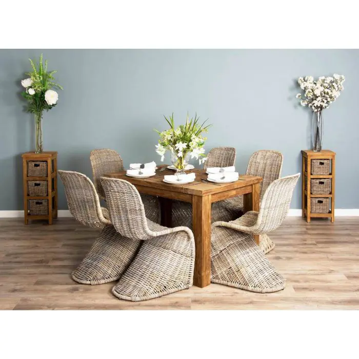 1.2m Reclaimed Teak Taplock Dining Table with 6 Stackable Zorro Chairs - 2