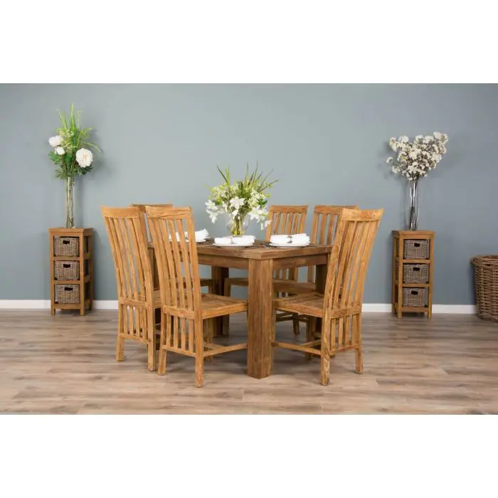 1.2m Reclaimed Teak Taplock Dining Table with 6 Santos Chairs - 1