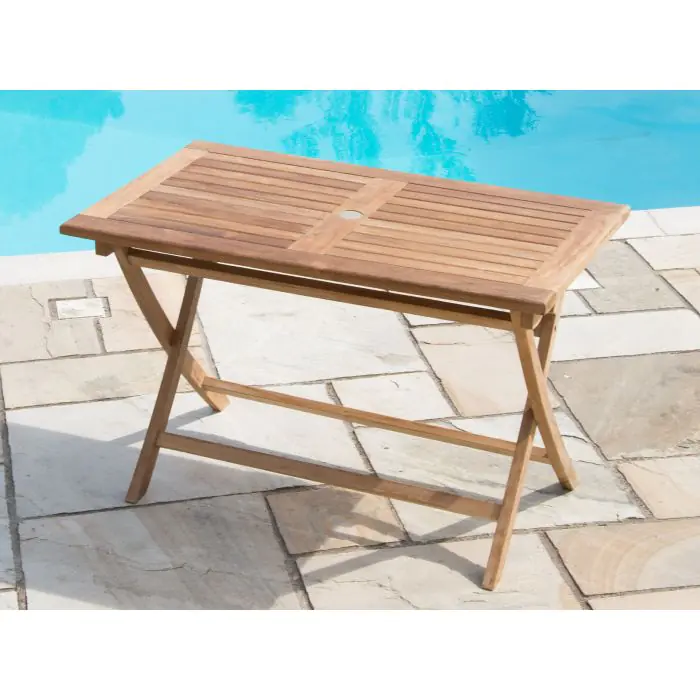 1.2m Teak Rectangular Folding Table with 6 Classic Folding Chairs - 3