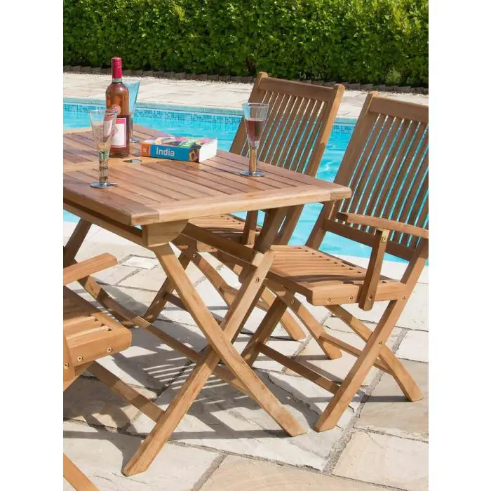 1.2m Teak Rectangular Folding Table with 4 Kiffa Folding Chairs  - 3