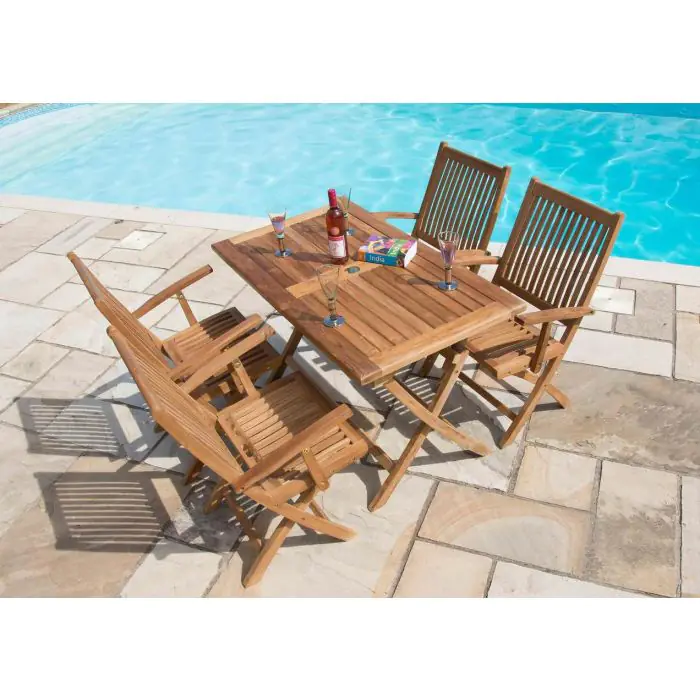 1.2m Teak Rectangular Folding Table with 4 Kiffa Folding Chairs  - 2