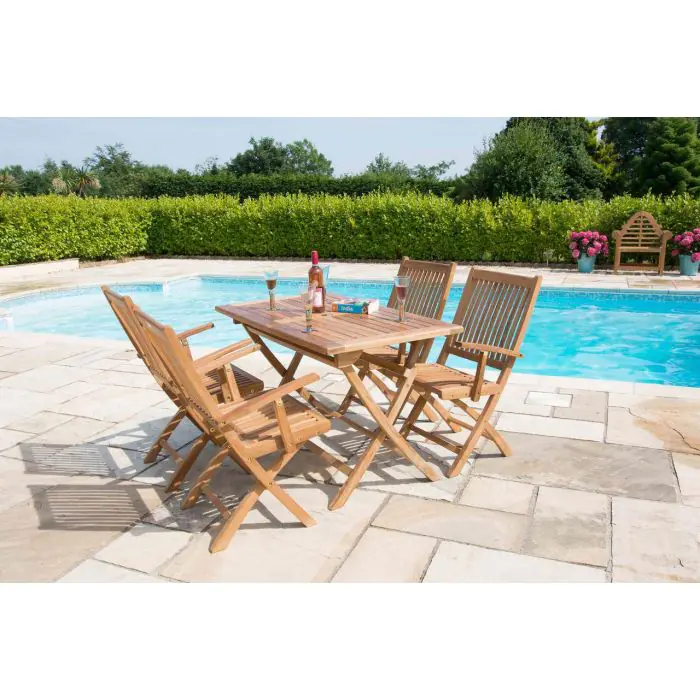 1.2m Teak Rectangular Folding Table with 4 Kiffa Folding Chairs  - 1