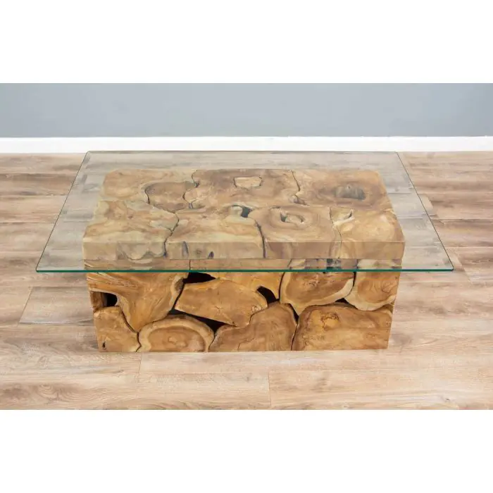 1.2m Reclaimed Teak Root Rectangular Block Coffee Table - 9