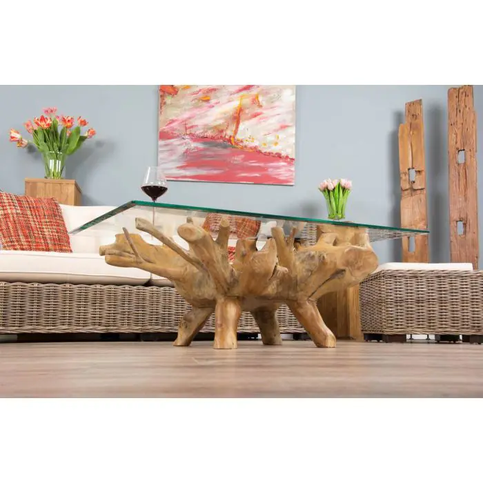 1.2m Reclaimed Teak Root Rectangular Coffee Table - 6