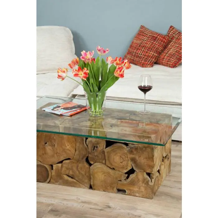 1.2m Reclaimed Teak Root Rectangular Block Coffee Table - 8