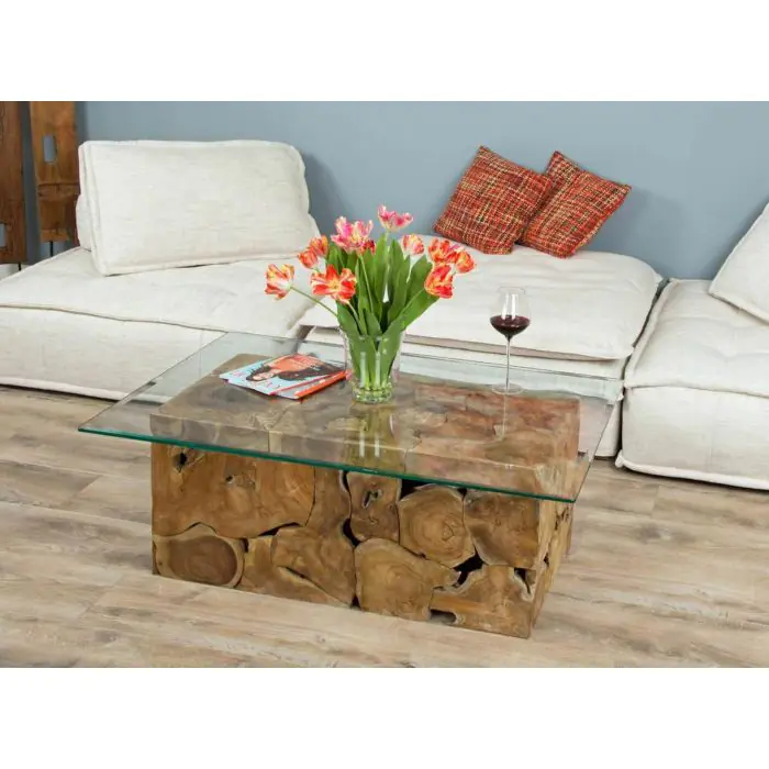 1.2m Reclaimed Teak Root Rectangular Block Coffee Table - 11