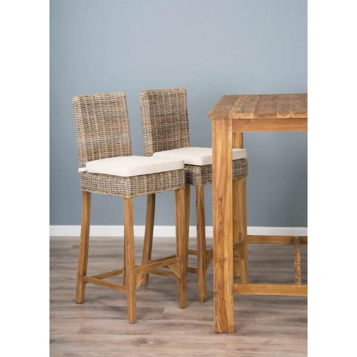 1.2m Reclaimed Teak Rectangular Bar Table with 4 Wicker Bar Stools