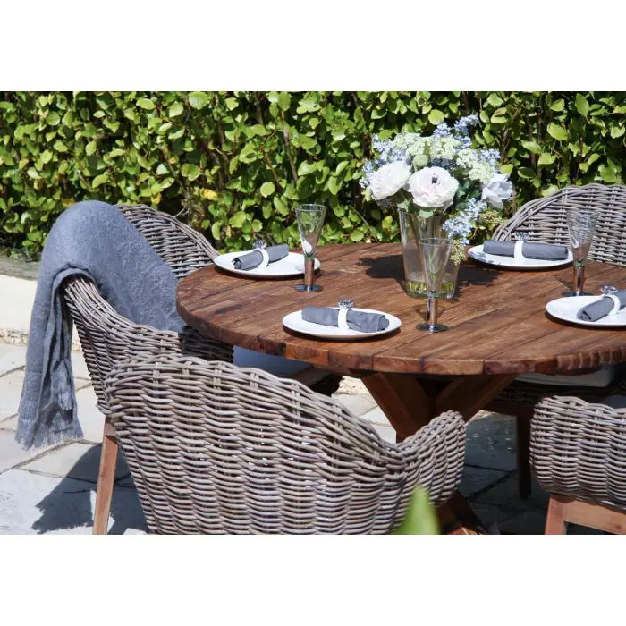 1.2m Reclaimed Teak Outdoor Open Slatted Dartmouth Table with 4 Scandi Armchairs - 7