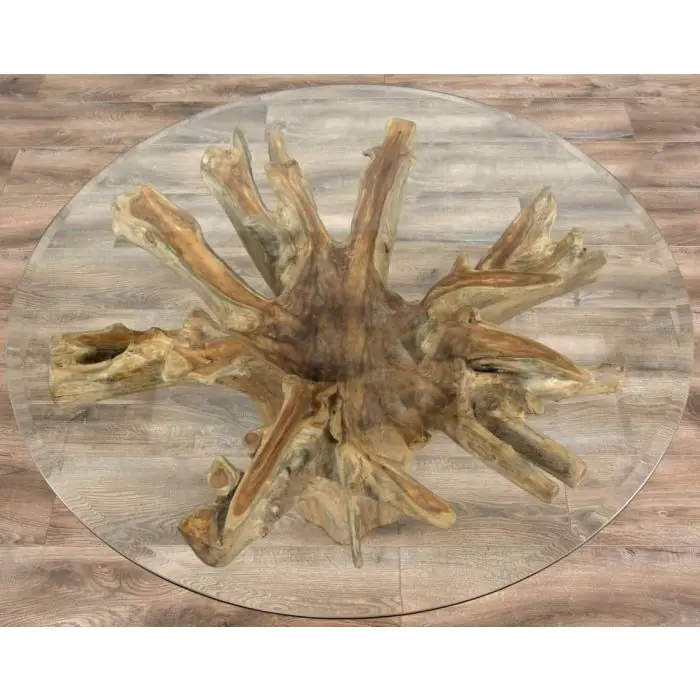 1.2m Reclaimed Teak Flute Root Circular Dining Table with 4 Latifa Dining Chairs - 19