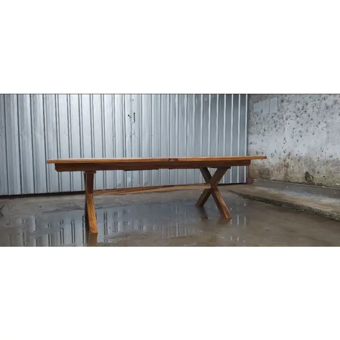 Teak Rectangular Cross Leg Extending Table - 4