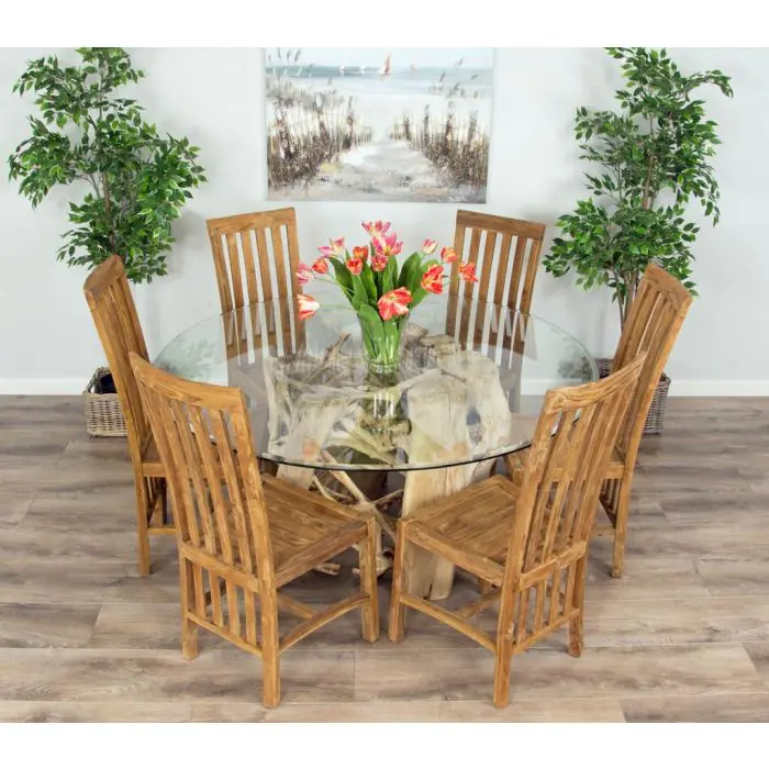 1.5m Java Root Circular Dining Table with 6 Santos Chairs - 6