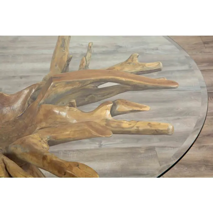 1.5m Reclaimed Teak Root Circular Dining Table with 6 Stackable Zorro Chairs  - 7