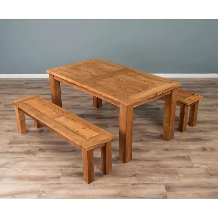 1.6m Reclaimed Teak Mexico Dining Table with 2 Backless Benches - 4