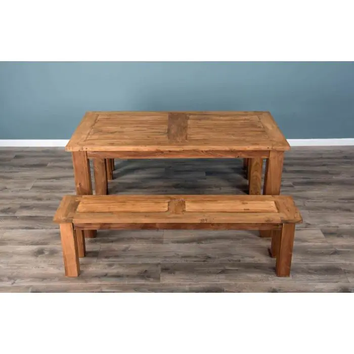1.6m Reclaimed Teak Mexico Dining Table with 2 Backless Benches - 3