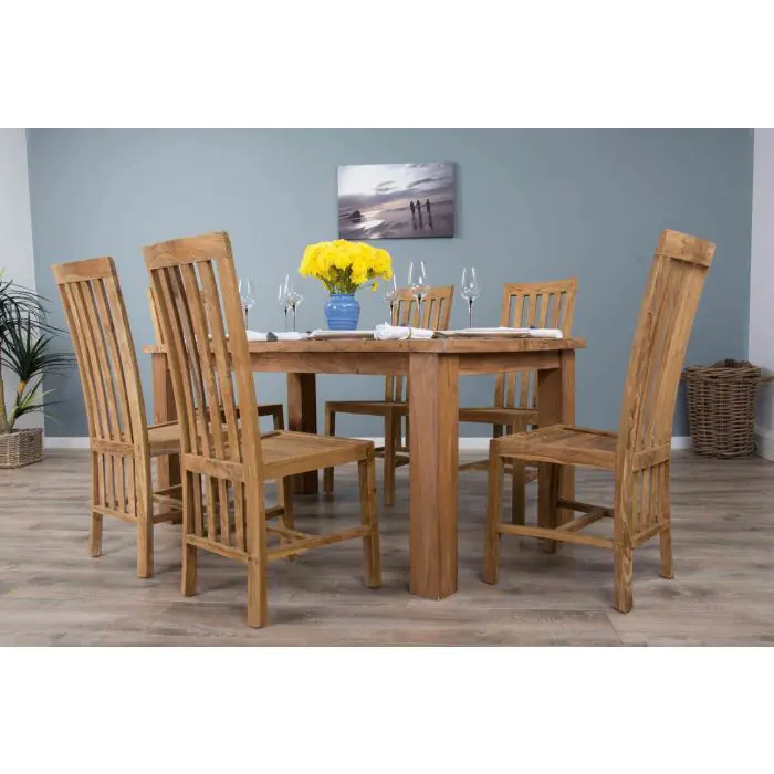 1.6m Reclaimed Teak Mexico Dining Table with 6 Santos Chairs - 1