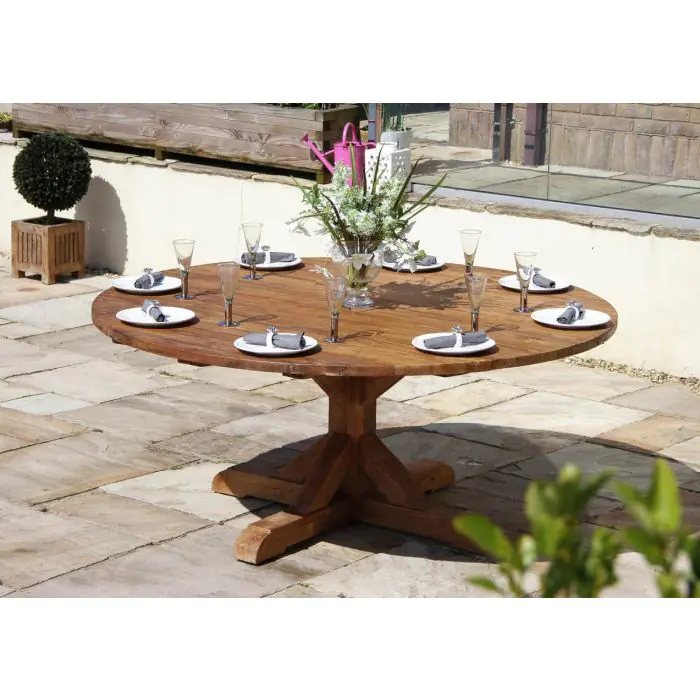 1.8m Reclaimed Teak Outdoor Open Slatted Dartmouth Table with 8 Donna Armchairs - 11