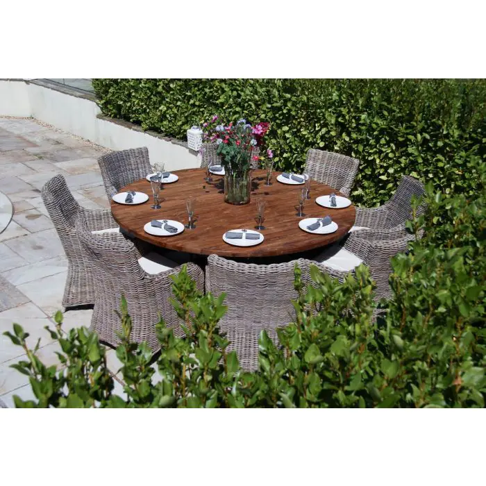 1.8m Reclaimed Teak Outdoor Open Slatted Dartmouth Table with 8 Donna Armchairs - 1