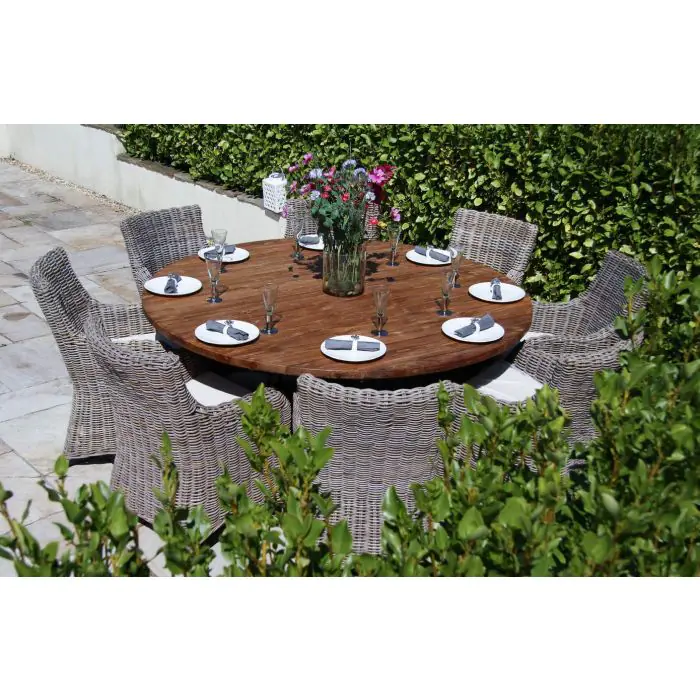 1.8m Reclaimed Teak Outdoor Open Slatted Dartmouth Table with 8 Donna Armchairs - 2