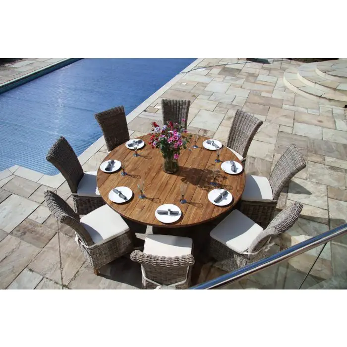 1.8m Reclaimed Teak Outdoor Open Slatted Dartmouth Table with 8 Latifa Chairs - 1
