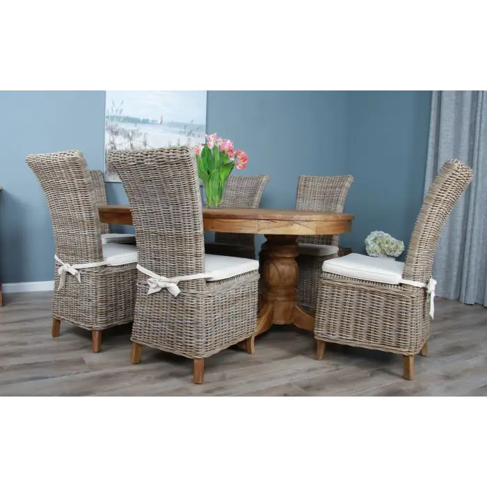 1.8m Reclaimed Teak Oval Pedestal Table with 6 Latifa Dining Chairs - 4