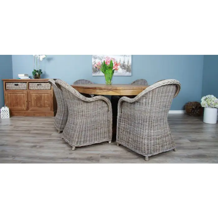 1.8m Reclaimed Teak Oval Pedestal Dining Table with 6 Riviera Chairs - 8