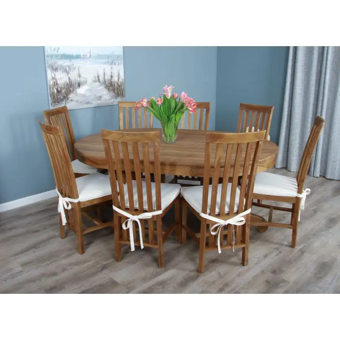 1.8m Reclaimed Teak Oval Pedestal Dining Table with 6 or 8 Santos Chairs - 9