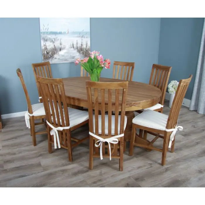 1.8m Reclaimed Teak Oval Pedestal Dining Table with 6 or 8 Santos Chairs - 10