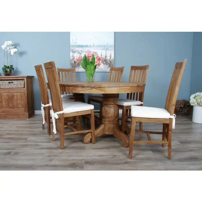1.8m Reclaimed Teak Oval Pedestal Dining Table with 6 or 8 Santos Chairs - 2