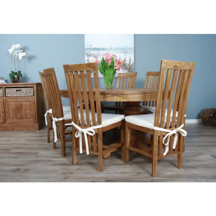 1.8m Reclaimed Teak Oval Pedestal Dining Table with 6 or 8 Santos Chairs - 8