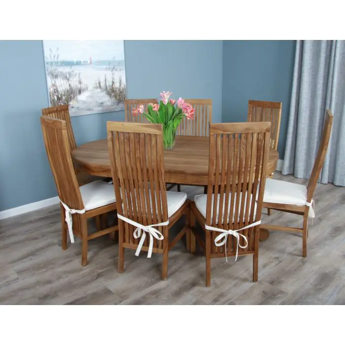 1.8m Reclaimed Teak Oval Pedestal Dining Table with 6 Vikka Chairs  - 10