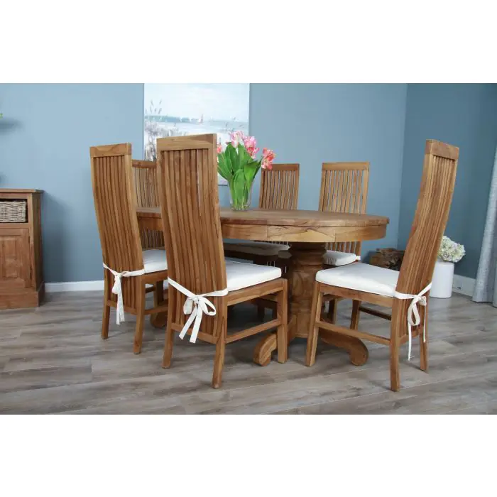1.8m Reclaimed Teak Oval Pedestal Dining Table with 6 Vikka Chairs  - 4
