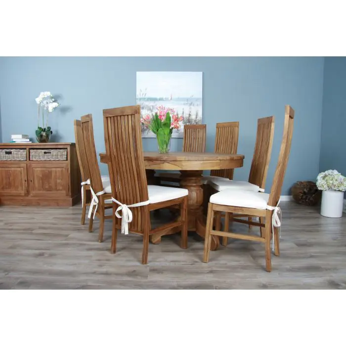 1.8m Reclaimed Teak Oval Pedestal Dining Table with 6 Vikka Chairs  - 7