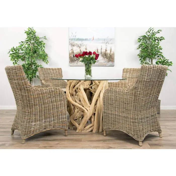 1.2m Java Root Circular Dining Table with 4 Donna Armchairs - 3