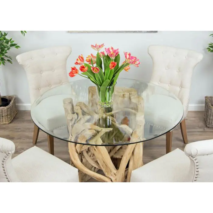 1.2m Java Root Circular Dining Table with 4 Windsor Ring Back Dining Chairs  - 1